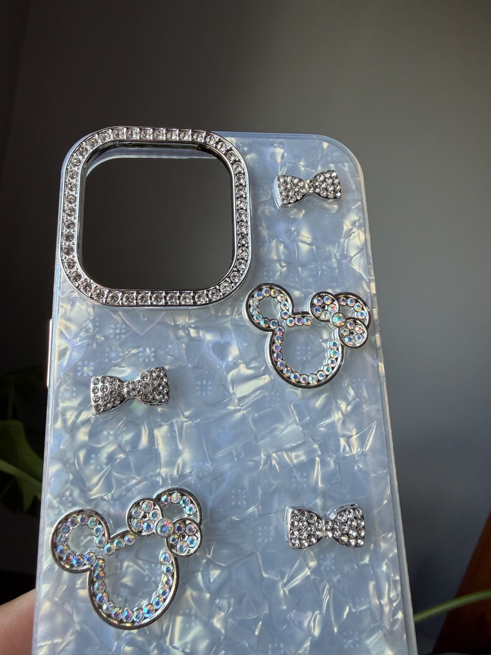 15 Pro Max Crystal Embellished Iridescent  Phone Case with Rhinestone Accents